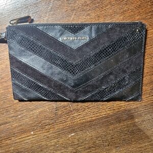 Michael Kors Zip Clutch Black Chevron Stripe Leather Wristlet